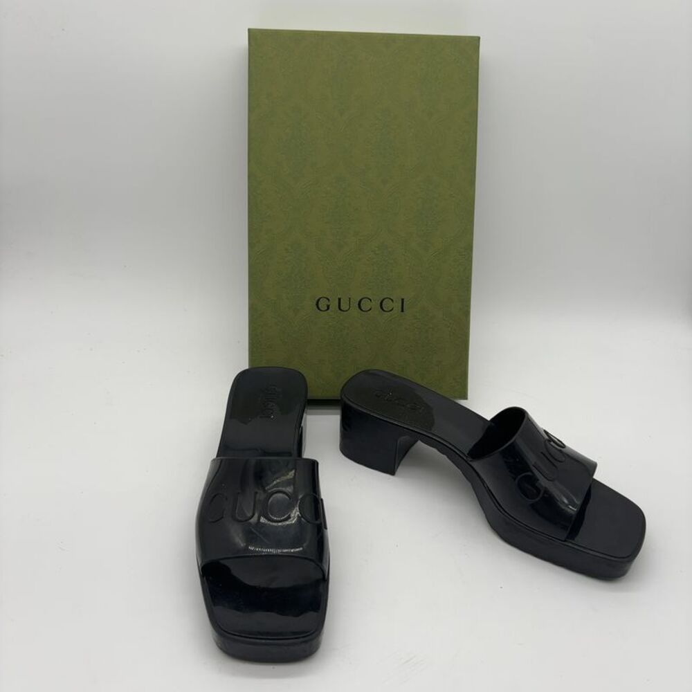 Gucci Black Rubber Platform Slide Sandals